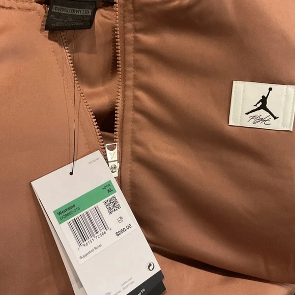 Nike Women Jordan Flight Renegade Oversized Bomber Satin Jacket Brown Sz xL $250 - Picture 3 of 4